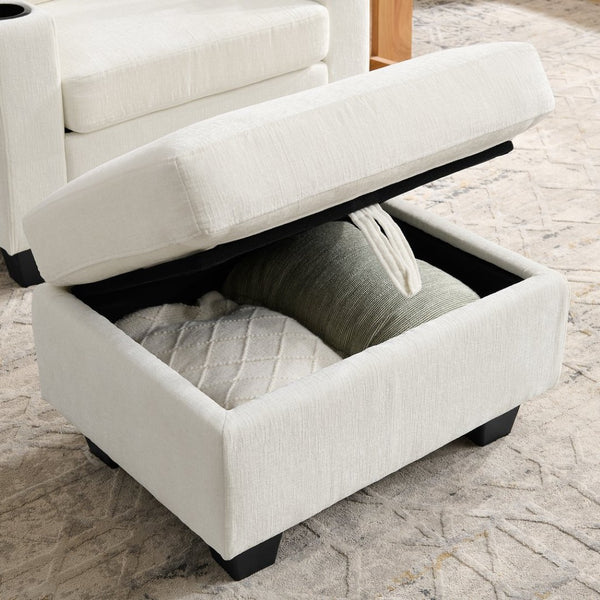 English Elm Single Chenille Manual Recliner with Usb Port Hidden Storage Ottoman and Cup Holders Beige W487P423650