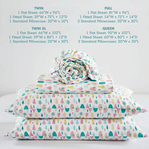 English Elm 3 Pcs Twin Xl Flannel Sheet Set - Cozy White Holiday Tree Print For Warm, Seasonal Comfort B035P319685