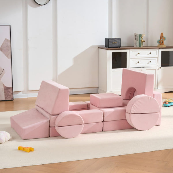 English Elm 14 Piece Modular Foam Play Couch Building Set for Toddlers Playroom Bedroom Pink W3523P450225