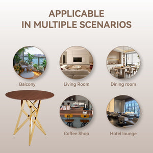 English Elm 37inch Round Walnut Dining Table Polished Golden Steel Legs Seats Four Modern Kitchen W3357P395498
