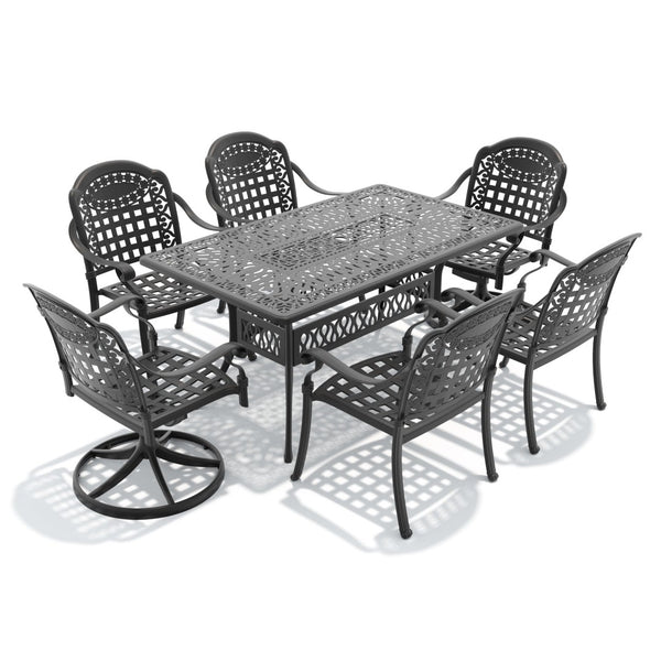 English Elm 7-piece Cast Aluminum Outdoor Dining Set with Swivel Chairs and Carved Petal Design W1710S00375