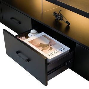 English Elm 4-drawer Entertainment Center with Acrylic Panel Doors for Modern Living Room Tv Storage Black W2178S00002