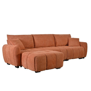 English Elm [video] Boucle Modular L-shaped Sectional with Ottoman Pull-line Cushions Living Room N723S1008G