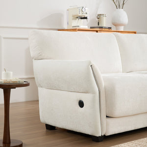 English Elm 110" Modular Sectional Sofa with Extra-Wide Chenille Seats, USB & Type-C Charging Ports, Ottoman, High-Density Foam Comfort White N723S7038K