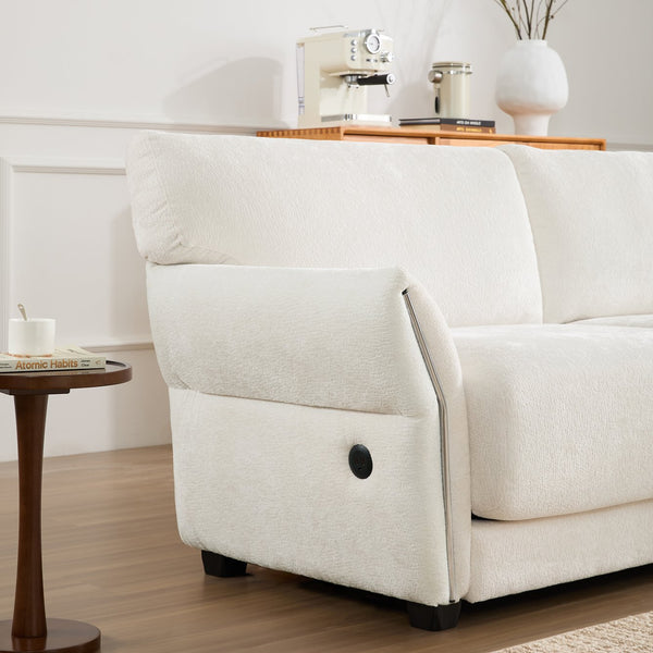 English Elm 110" Modular Sectional Sofa with Extra-Wide Chenille Seats, USB & Type-C Charging Ports, Ottoman, High-Density Foam Comfort White N723S7038K