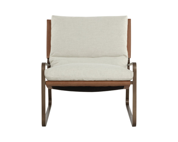 Sunpan Zancor Lounge Chair - Stylish Antique Brass Frame With Geralt Linen & Tan Leather Upholstery Cream Fabric ,Leather 112110