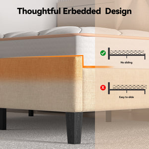 English Elm Full Bed Frame With Headboard - Upholstered Platform Bed With Charging Station & Led Lights, Easy Setup T3825P365232
