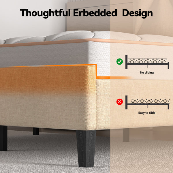 English Elm Full Bed Frame With Headboard - Upholstered Platform Bed With Charging Station & Led Lights, Easy Setup T3825P365232