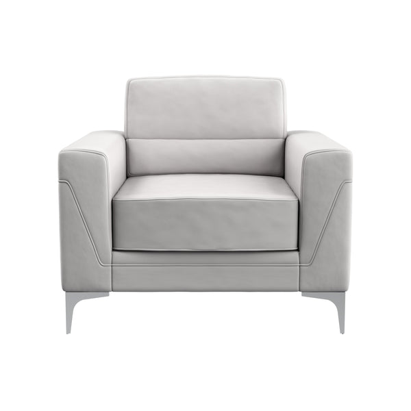 English Elm CRETA Light Gray Upholstered Chair with Tapered Metal Legs, Tight Seat Cushion & Square Arms - Modern Comfort, Durable PVC Finish B201P216035