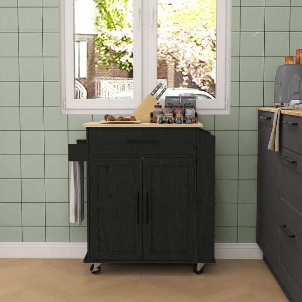 English Elm Homcom Mobile Kitchen Island With Ac Outlets, Storage & Spice Rack - Perfect For Small Spaces! W2225P200733