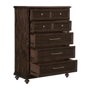 English Elm Solid Five Drawer Chest Acacia Wood Driftwood Charcoal Finish Transitional Bedroom Storage B011P208523