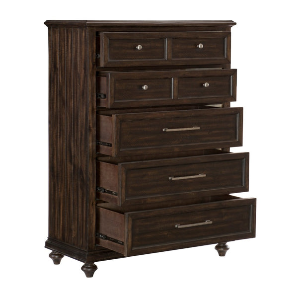 English Elm Solid Five Drawer Chest Acacia Wood Driftwood Charcoal Finish Transitional Bedroom Storage B011P208523