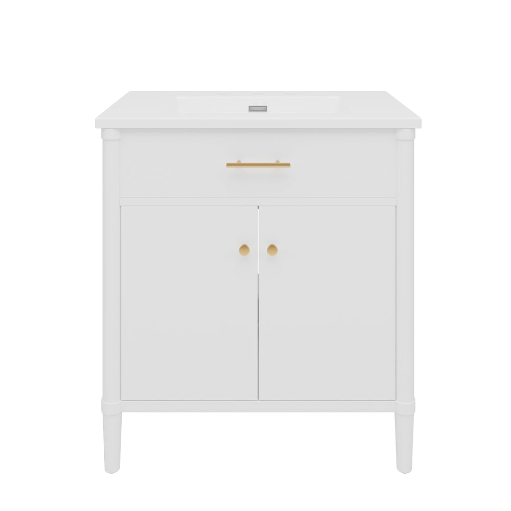 English Elm Christopher Knight Home® - 30 Inches Bathroom Vanity With Soft Close Doors, Curved Design, Adjustable Shelf & Elegant Sink N817P299509W