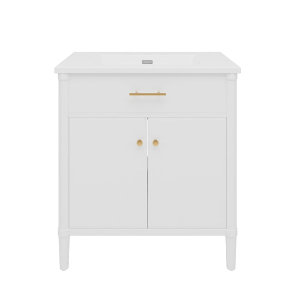 English Elm Christopher Knight Home® - 30 Inches Bathroom Vanity With Soft Close Doors, Curved Design, Adjustable Shelf & Elegant Sink N817P299509W