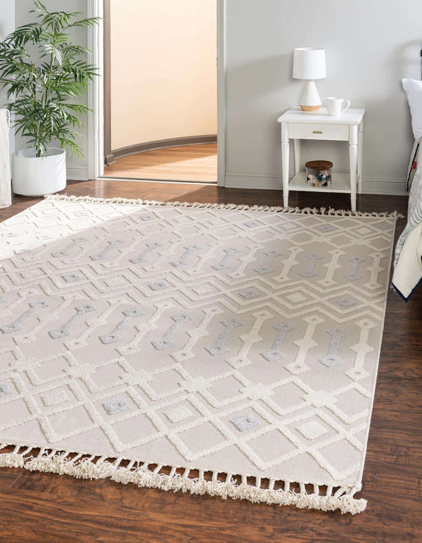 Unique Loom Arlo Lenny Machine Made Tribal Rug Sandy Beige, Beige/Gray 7' 10" x 7' 10"