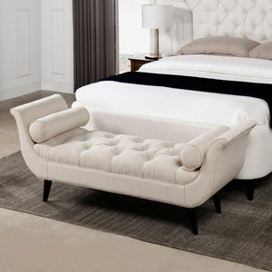 English Elm Alma Velvet Tufted Entryway Bench with Flared Arms and Bolster Pillows Included B2719P238454