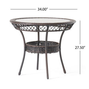English Elm Christopher Knight Home® - FIGI 34in Glass Table Brown Multi with Tempered Glass Top, PE Wicker Basket Storage, Weatherproof Design 41679.00-1IRNKD