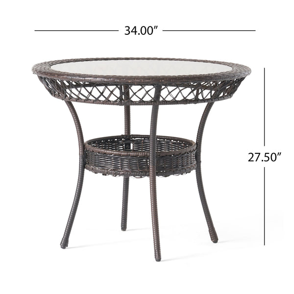 English Elm Christopher Knight Home® - FIGI 34in Glass Table Brown Multi with Tempered Glass Top, PE Wicker Basket Storage, Weatherproof Design 41679.00-1IRNKD
