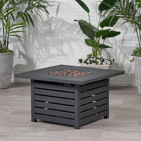 English Elm Christopher Knight Home® - SQUARE Iron Fire Pit 50,000 BTU – Rustic Black Iron Square Patio Heater with Tank Storage, 39.25" H N772P357859B