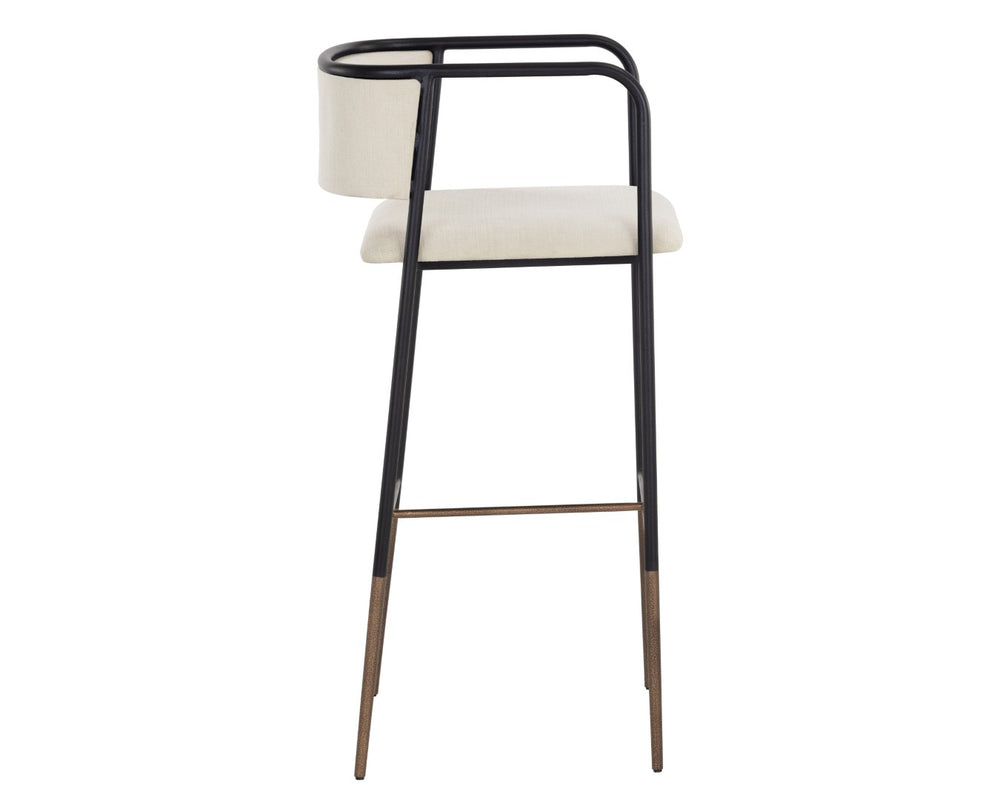 Sunpan BRENAN Barstool - Zenith Alabaster Upholstered Seat, Modern Ergonomic Design, Durable Black Frame 111182