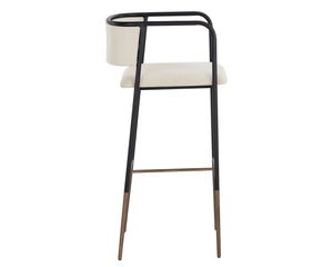 Sunpan Brenan Counter Stool - Elegant Curved Backrest, Unique Faux Leather, Black Metal Frame & Brass Caps Zenith Alabaster