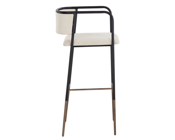 Sunpan Brenan Counter Stool - Elegant Curved Backrest, Unique Faux Leather, Black Metal Frame & Brass Caps Zenith Alabaster