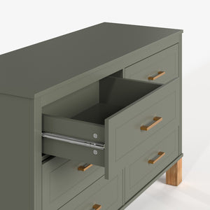 English Elm 6-drawer Double Dresser Solid Wood Legs Mid-century Modern Bedroom Storage Cabinet Olive W1445S00005