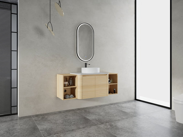 English Elm 54'' Wall-Mounted Bathroom Vanity With Elegant Ceramic Sink, Soft-Close Doors, And Ample Storage W999S00475