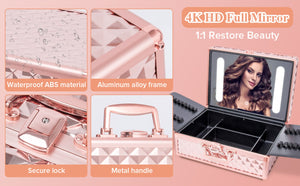English Elm Portable Led Vanity Makeup Case Aluminum Travel Organizer with Mirror Lock Dividers W1550P163304