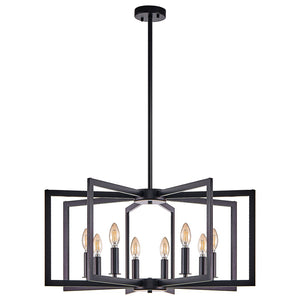 English Elm 27" Eight Light Matte Black Iron Geometric Chandelier for Dining and Living Spaces W1340P279980