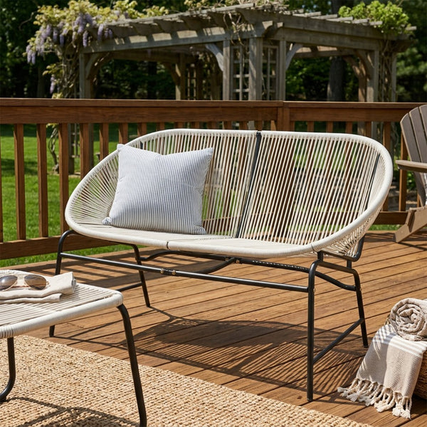 English Elm Condessa Outdoor Pe Rattan Loveseat Iron Frame Weather Resistant Patio Seating White N775P423051W