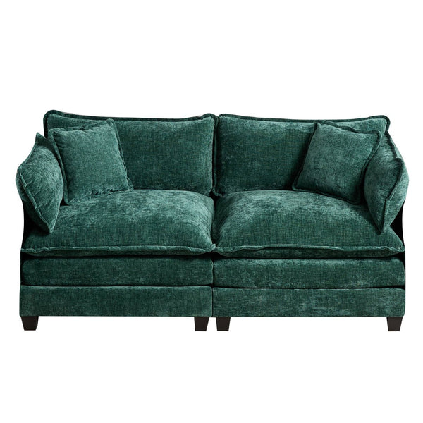 English Elm Cloud Modular Sofa Two Seat Chenille Upholstered Couch for Living Room Lounge Green W1143P310497