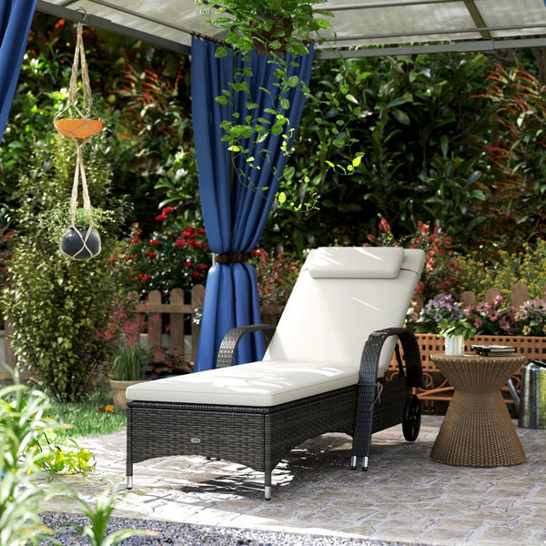 English Elm Outsunny Pe Rattan Outdoor Chaise Lounge with Wheels Cushion and Adjustable Recline W2225P485622
