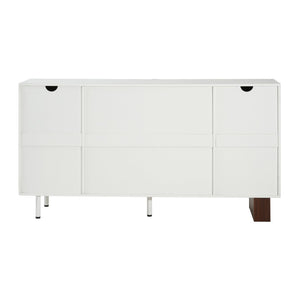 English Elm Modern White Walnut Sideboard with Geometric Doors Adjustable Shelves Dining Storage N779P373192W_N779P373193W