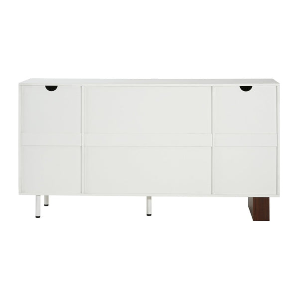 English Elm Modern White Walnut Sideboard with Geometric Doors Adjustable Shelves Dining Storage N779P373192W_N779P373193W