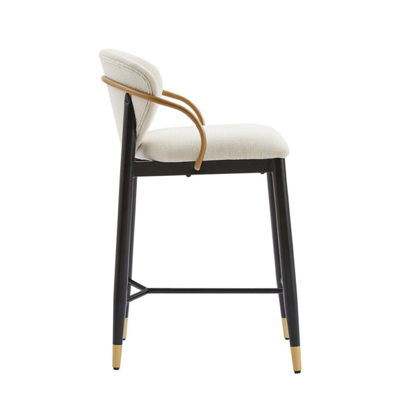 English Elm Counter Stools Set of 2 Matte Black Metal Frame Gold Tipped Legs Kitchen Island Seating Beige N771P405166M