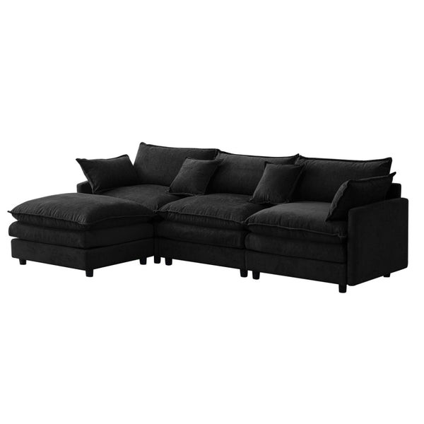 English Elm 105" L-shaped Chenille Sectional with Ottoman Pocket Spring Living Room Sofa Black W1097S00229