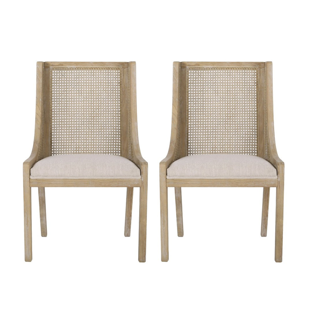 English Elm Dining Chair Set of 2 Rubberwood Cane Webbing Back Upholstered Farmhouse Style Beige N771P388970G