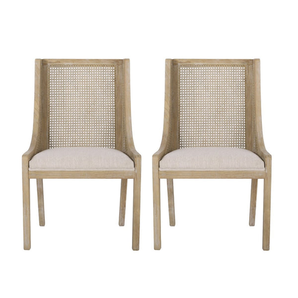 English Elm Dining Chair Set of 2 Rubberwood Cane Webbing Back Upholstered Farmhouse Style Beige N771P388970G