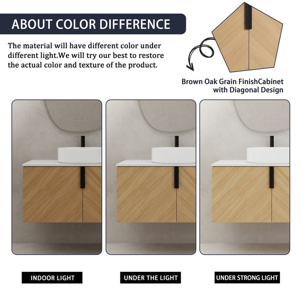 English Elm 36" Modern Wall-Mounted Bathroom Vanity With Ceramic Vessel Sink & Soft-Close Doors For Stylish Space W999S00448