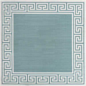 Unique Loom Outdoor Coastal Caye Machine Made Border Rug Aqua, Ivory/Gray/Green 7' 10" x 7' 10"