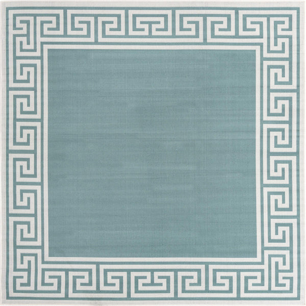 Unique Loom Outdoor Coastal Caye Machine Made Border Rug Aqua, Ivory/Gray/Green 7' 10" x 7' 10"