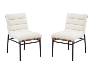 English Elm Liana Boucle Upholstered Dining Chairs Set of 2 with Cognac Leather Accents Iron Legs White B2749P413191