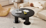 English Elm Φ39.4'' Easy Assembly Round Petal-Shaped Coffee Table, Cream Style Center Table With 3 Thick Legs, Minimalist Irregular End Table With Sleek Round Edges For Living Room, Black