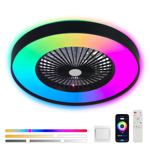 English Elm 23-inch Black White Ceiling Fan Light with RGB LED, Dimmable, App & Remote Control, Silent DC Motor W2312P368713