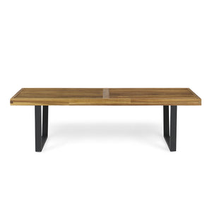 English Elm Christopher Knight Home® - Metal/Solid Outdoor Bench with Slatted Acacia Seat and Sturdy Iron Legs — Rustic Modern Patio Charm Black 63351.00MP1