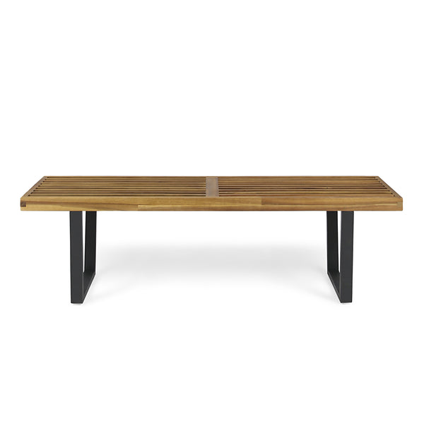 English Elm Christopher Knight Home® - Metal/Solid Outdoor Bench with Slatted Acacia Seat and Sturdy Iron Legs — Rustic Modern Patio Charm Black 63351.00MP1