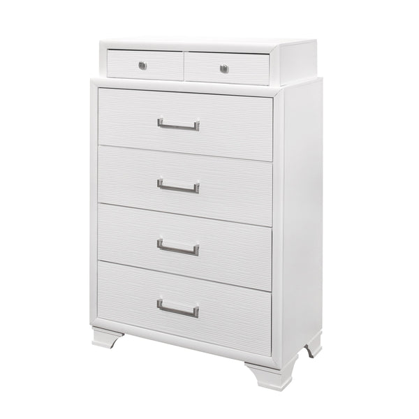 English Elm CIVIC Solid Wood Chest with Felt-Lined Top Drawers, French Dovetail Construction, Elevated Feet Design White 37.2 L x 19.29 W x 51.57 H B201P215845