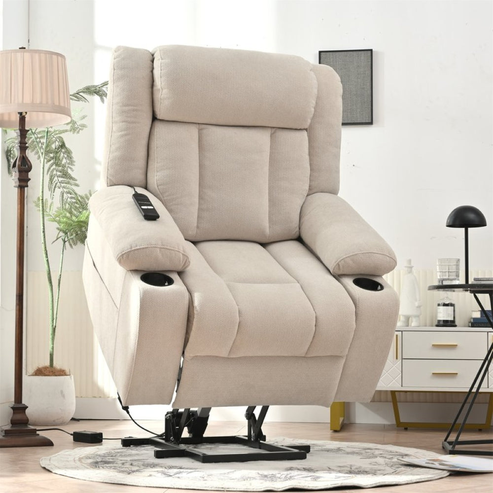 English Elm Power Lift Recliner Chair - Comfortable Fabric Seating With Remote, Cup Holders & Extended Footrest W1028S00042-GIGA