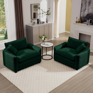 English Elm Luxurious Deep-Seated Sofa Set With 2 Chairs In Green Corduroy For Stylish Bedroom & Office Decor W714S00804